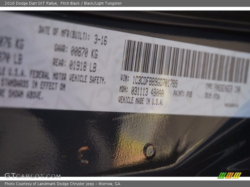 Pitch Black / Black/Light Tungsten 2016 Dodge Dart SXT Rallye