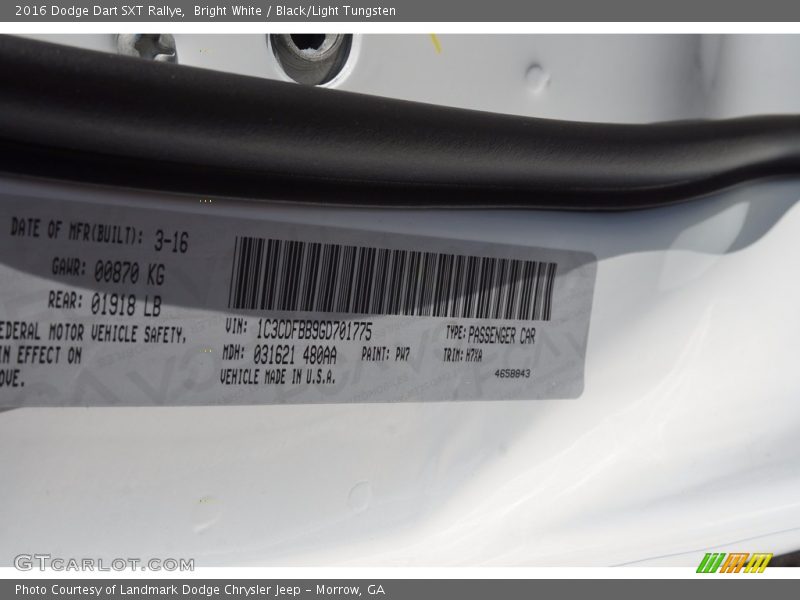 Bright White / Black/Light Tungsten 2016 Dodge Dart SXT Rallye