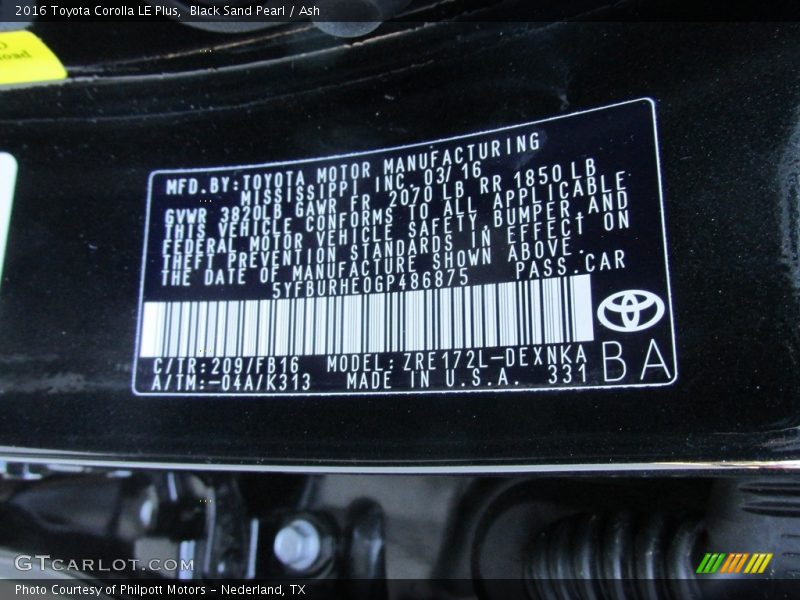 Black Sand Pearl / Ash 2016 Toyota Corolla LE Plus