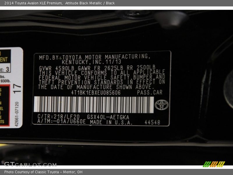 Attitude Black Metallic / Black 2014 Toyota Avalon XLE Premium