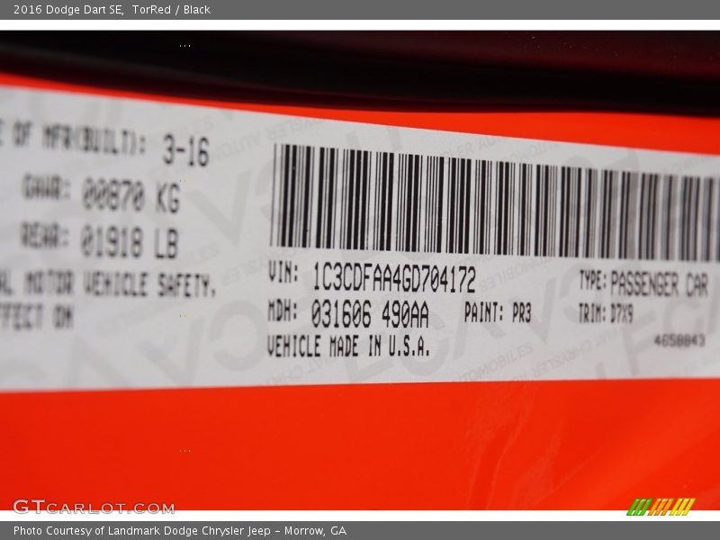 TorRed / Black 2016 Dodge Dart SE