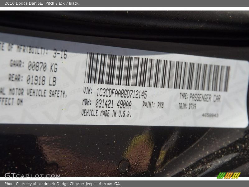 Pitch Black / Black 2016 Dodge Dart SE