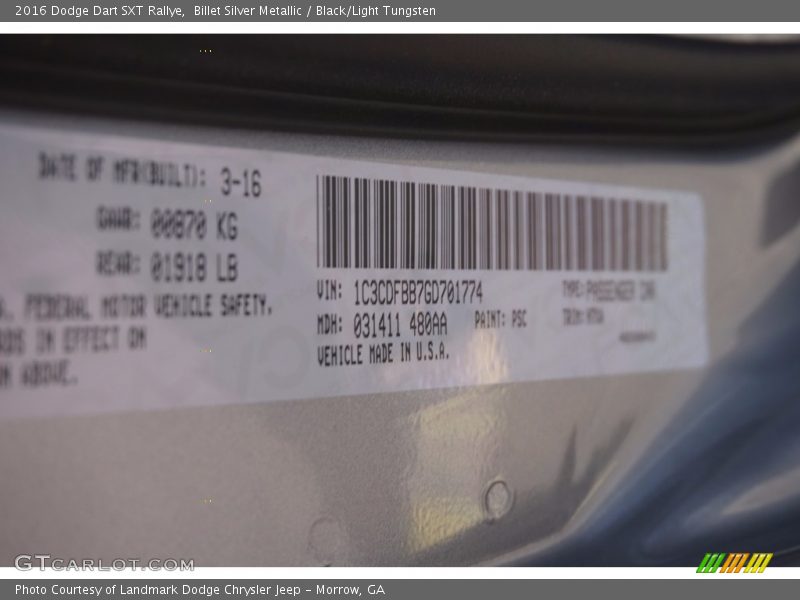 Billet Silver Metallic / Black/Light Tungsten 2016 Dodge Dart SXT Rallye