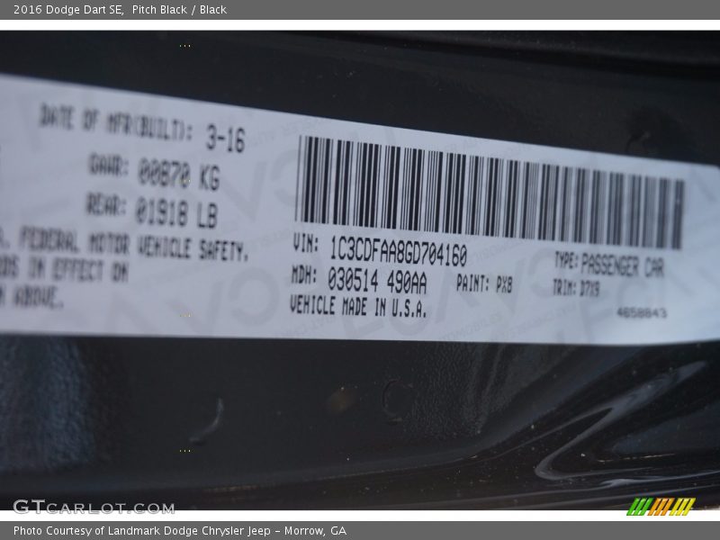 Pitch Black / Black 2016 Dodge Dart SE