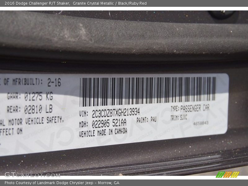 Granite Crystal Metallic / Black/Ruby Red 2016 Dodge Challenger R/T Shaker