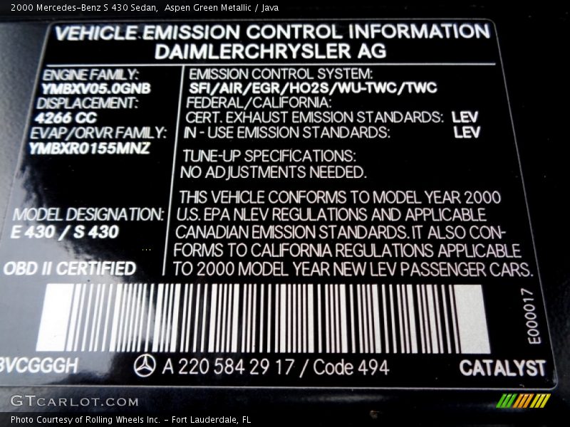 Aspen Green Metallic / Java 2000 Mercedes-Benz S 430 Sedan