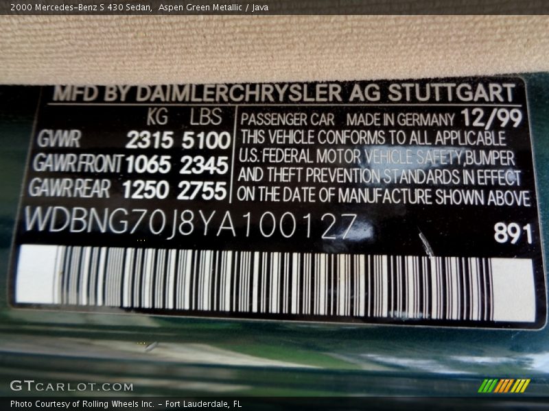 Aspen Green Metallic / Java 2000 Mercedes-Benz S 430 Sedan