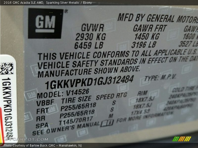 Sparkling Silver Metallic / Ebony 2016 GMC Acadia SLE AWD