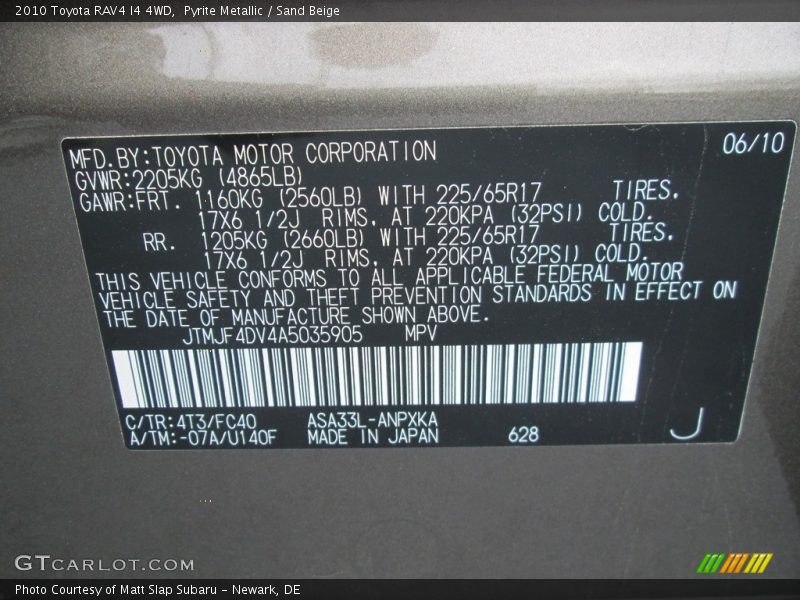 Pyrite Metallic / Sand Beige 2010 Toyota RAV4 I4 4WD