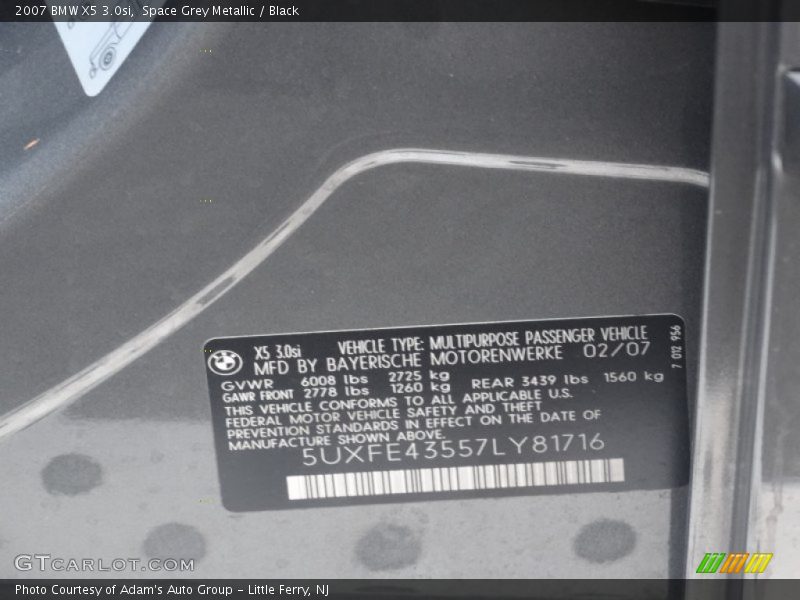 Space Grey Metallic / Black 2007 BMW X5 3.0si