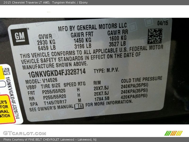 Tungsten Metallic / Ebony 2015 Chevrolet Traverse LT AWD