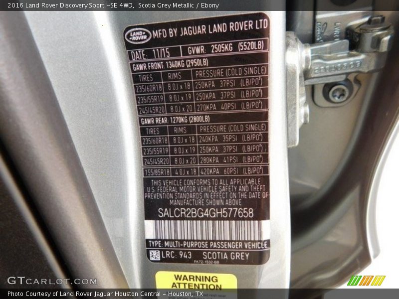 Scotia Grey Metallic / Ebony 2016 Land Rover Discovery Sport HSE 4WD