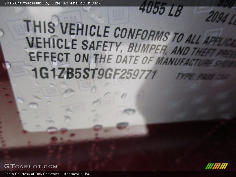 Butte Red Metallic / Jet Black 2016 Chevrolet Malibu LS