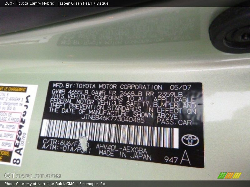 Jasper Green Pearl / Bisque 2007 Toyota Camry Hybrid