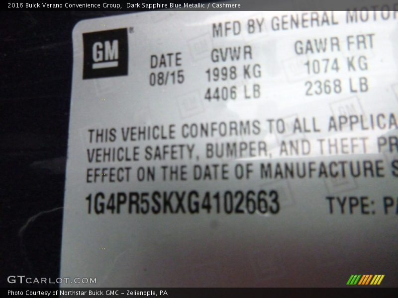 Dark Sapphire Blue Metallic / Cashmere 2016 Buick Verano Convenience Group