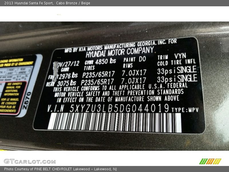 Cabo Bronze / Beige 2013 Hyundai Santa Fe Sport