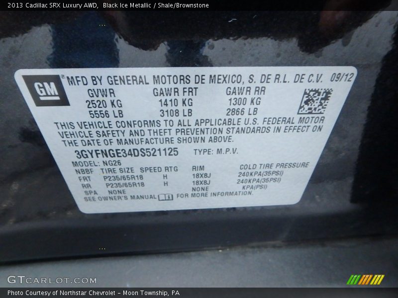 Black Ice Metallic / Shale/Brownstone 2013 Cadillac SRX Luxury AWD