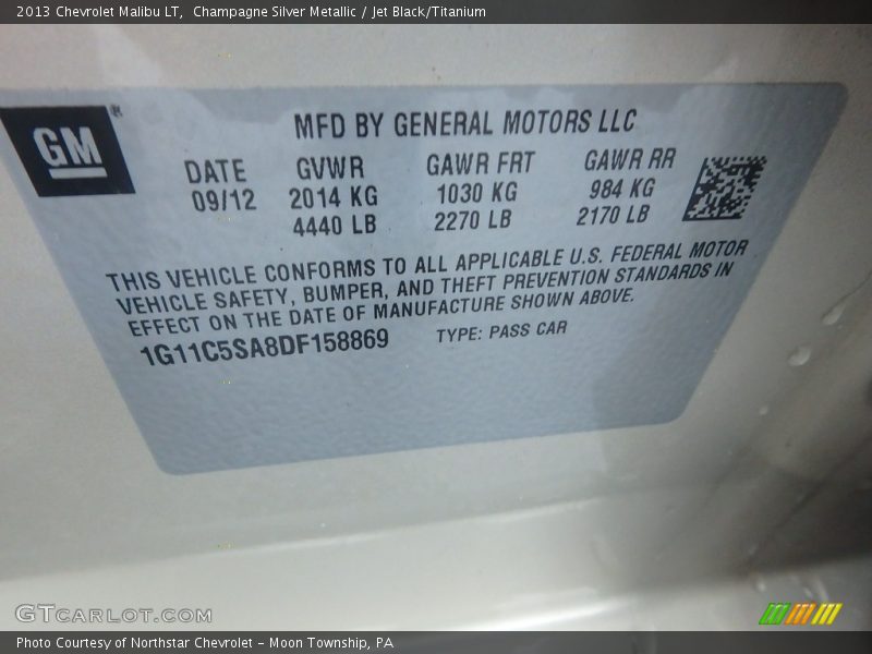 Champagne Silver Metallic / Jet Black/Titanium 2013 Chevrolet Malibu LT