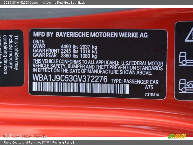 2016 M235i Coupe Melbourne Red Metallic Color Code A75
