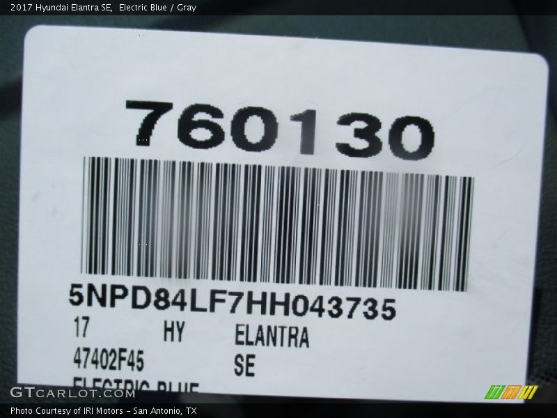 Electric Blue / Gray 2017 Hyundai Elantra SE