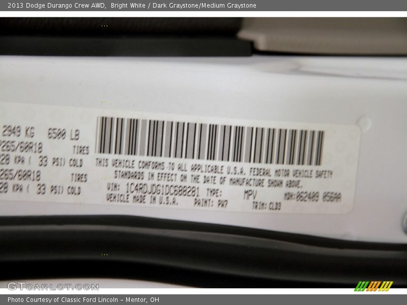 Bright White / Dark Graystone/Medium Graystone 2013 Dodge Durango Crew AWD