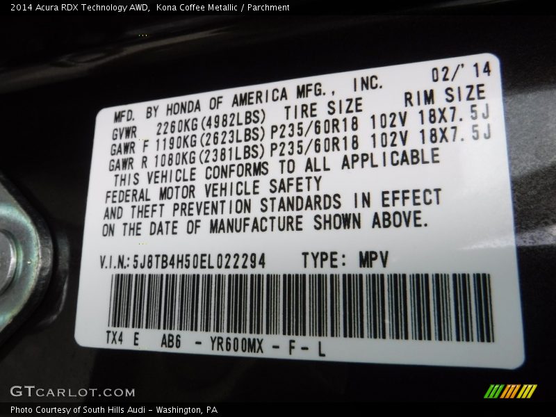 Kona Coffee Metallic / Parchment 2014 Acura RDX Technology AWD
