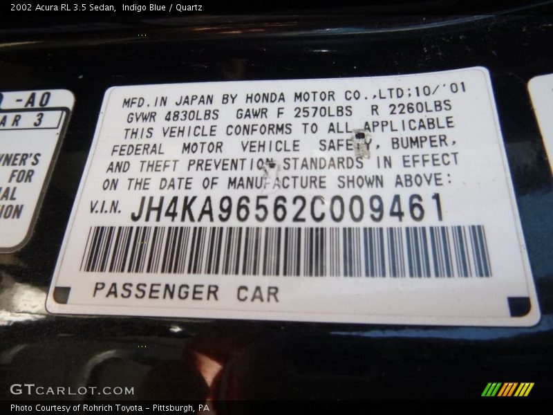 Indigo Blue / Quartz 2002 Acura RL 3.5 Sedan