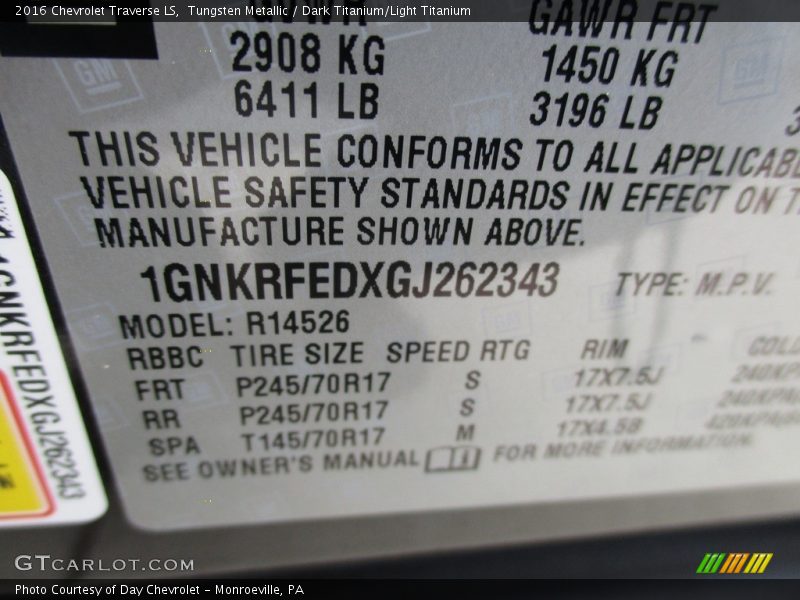 Tungsten Metallic / Dark Titanium/Light Titanium 2016 Chevrolet Traverse LS