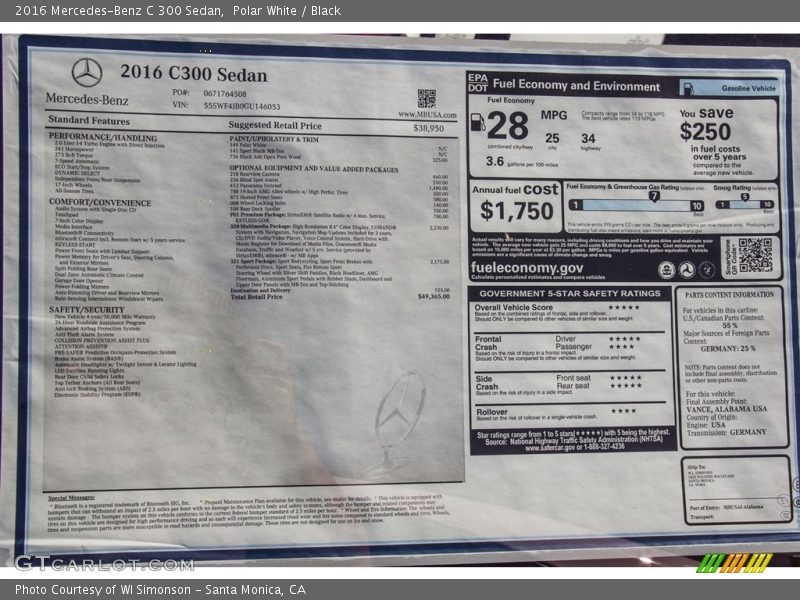 Polar White / Black 2016 Mercedes-Benz C 300 Sedan
