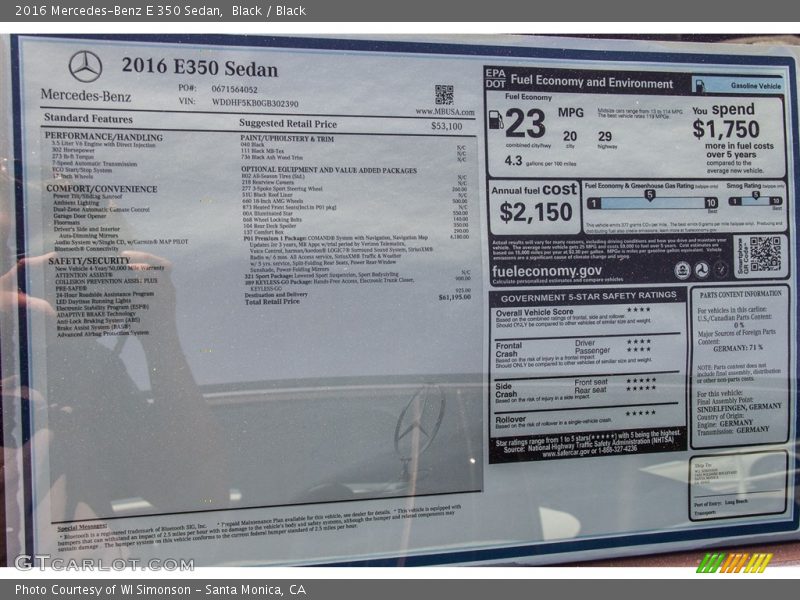 Black / Black 2016 Mercedes-Benz E 350 Sedan