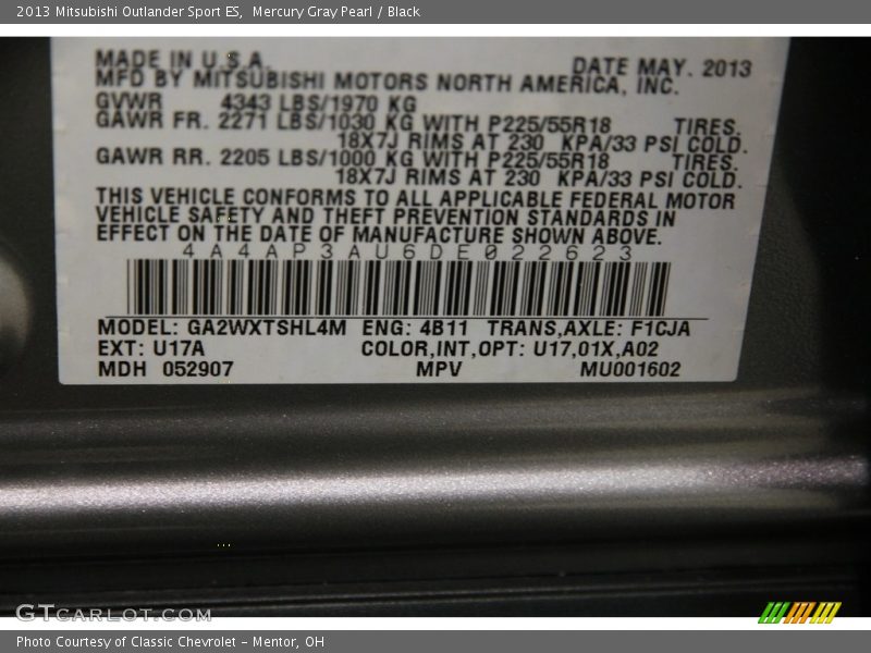 Mercury Gray Pearl / Black 2013 Mitsubishi Outlander Sport ES
