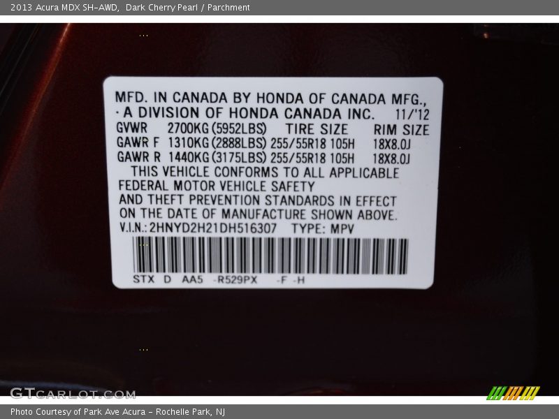 Dark Cherry Pearl / Parchment 2013 Acura MDX SH-AWD