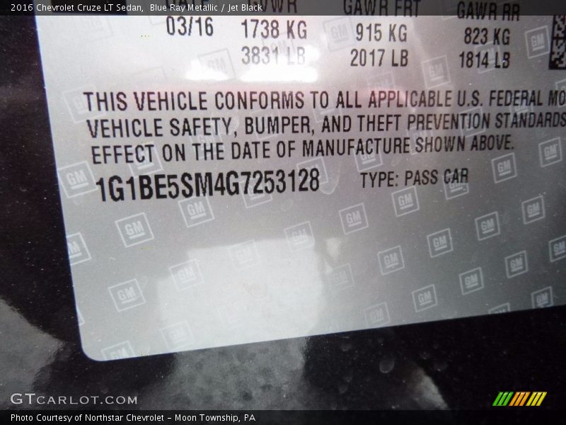Blue Ray Metallic / Jet Black 2016 Chevrolet Cruze LT Sedan