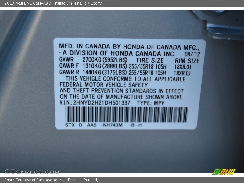 Palladium Metallic / Ebony 2013 Acura MDX SH-AWD