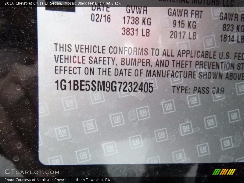 Mosaic Black Metallic / Jet Black 2016 Chevrolet Cruze LT Sedan