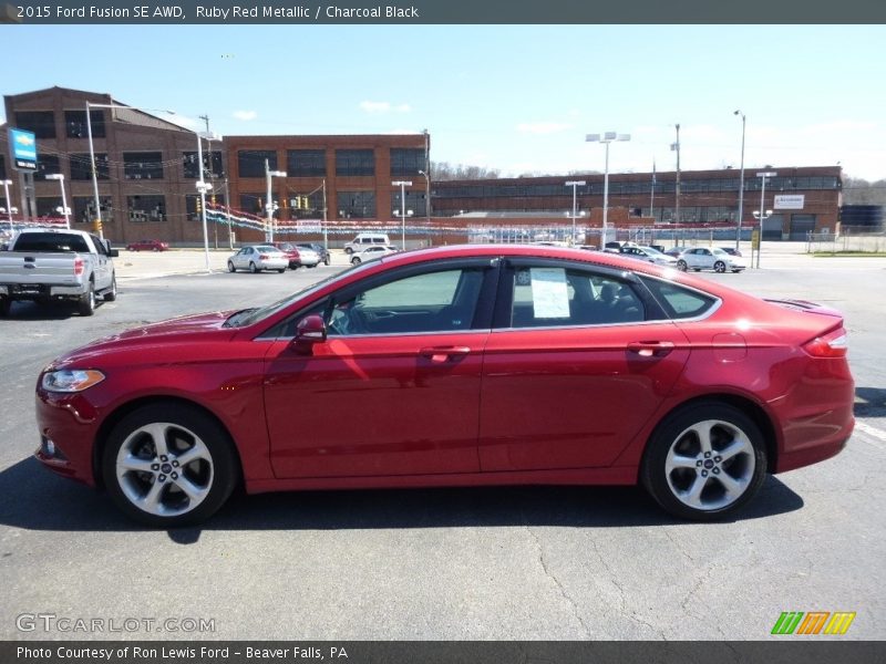 Ruby Red Metallic / Charcoal Black 2015 Ford Fusion SE AWD