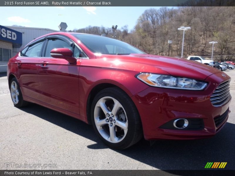 Ruby Red Metallic / Charcoal Black 2015 Ford Fusion SE AWD