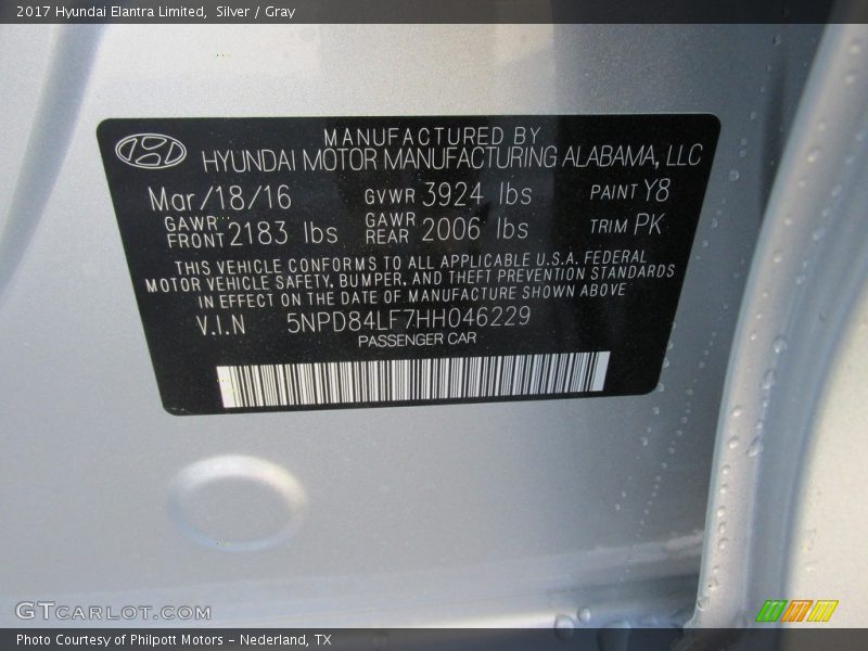 Silver / Gray 2017 Hyundai Elantra Limited