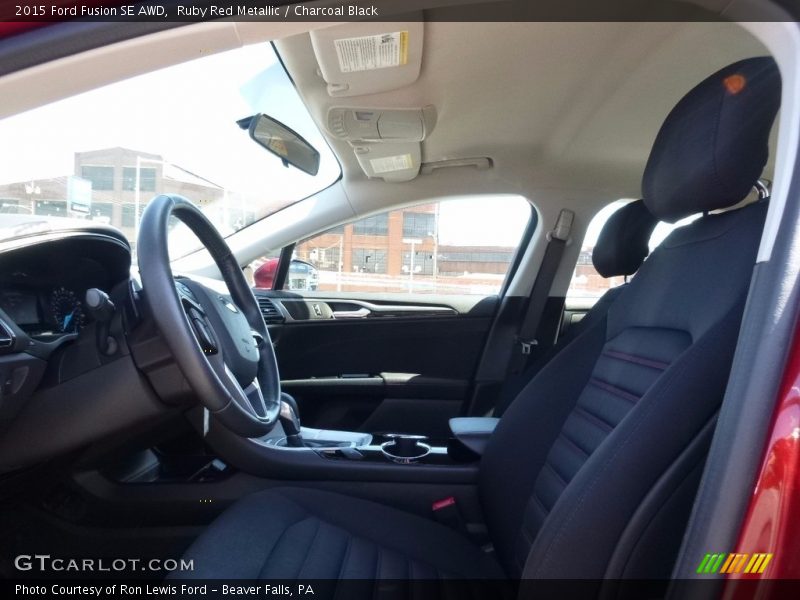 Ruby Red Metallic / Charcoal Black 2015 Ford Fusion SE AWD