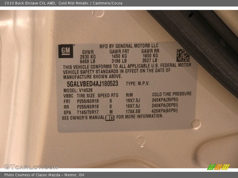 Gold Mist Metallic / Cashmere/Cocoa 2010 Buick Enclave CXL AWD