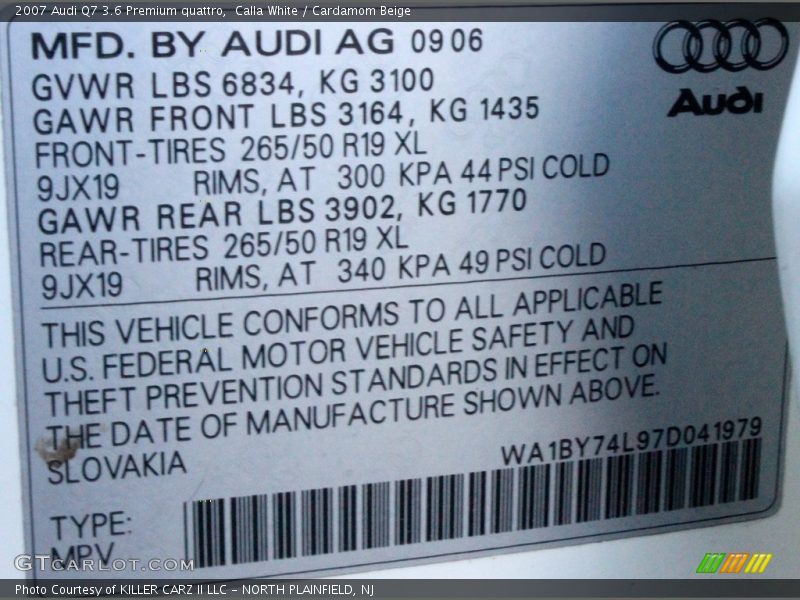 Calla White / Cardamom Beige 2007 Audi Q7 3.6 Premium quattro