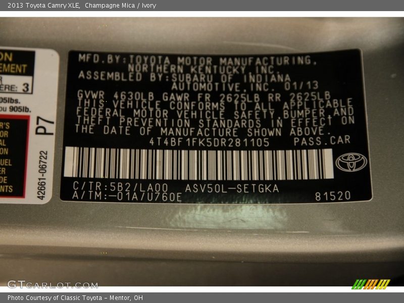 Champagne Mica / Ivory 2013 Toyota Camry XLE
