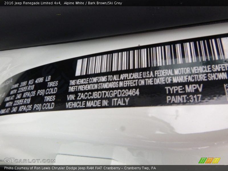 Alpine White / Bark Brown/Ski Grey 2016 Jeep Renegade Limited 4x4