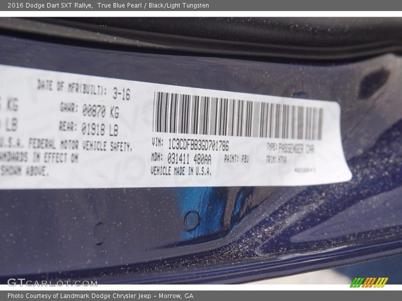 True Blue Pearl / Black/Light Tungsten 2016 Dodge Dart SXT Rallye