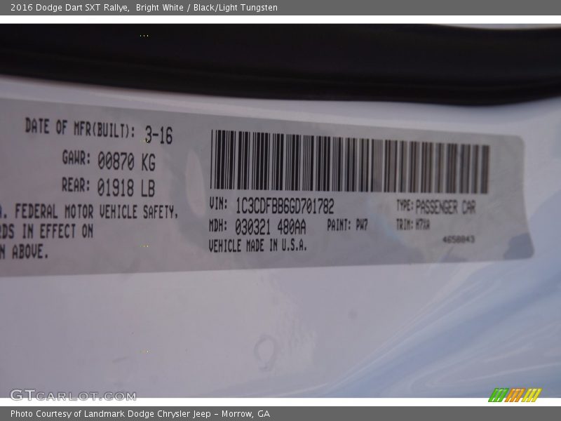 Bright White / Black/Light Tungsten 2016 Dodge Dart SXT Rallye