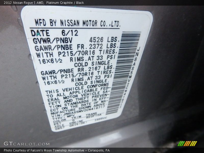 Platinum Graphite / Black 2012 Nissan Rogue S AWD