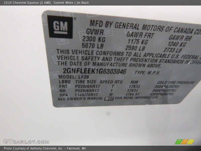 Summit White / Jet Black 2016 Chevrolet Equinox LS AWD