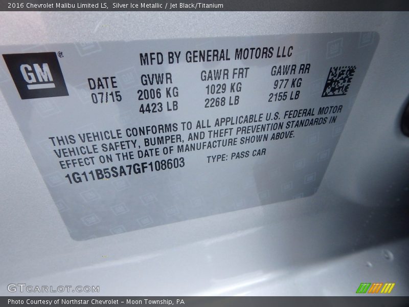 Silver Ice Metallic / Jet Black/Titanium 2016 Chevrolet Malibu Limited LS