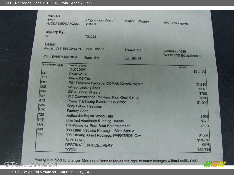 Polar White / Black 2016 Mercedes-Benz GLE 350