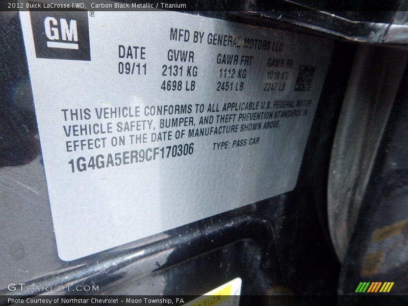 Carbon Black Metallic / Titanium 2012 Buick LaCrosse FWD